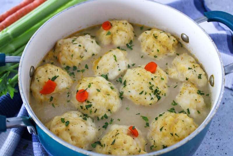 Fluffy Dumplings In A Bowl Of Stew.