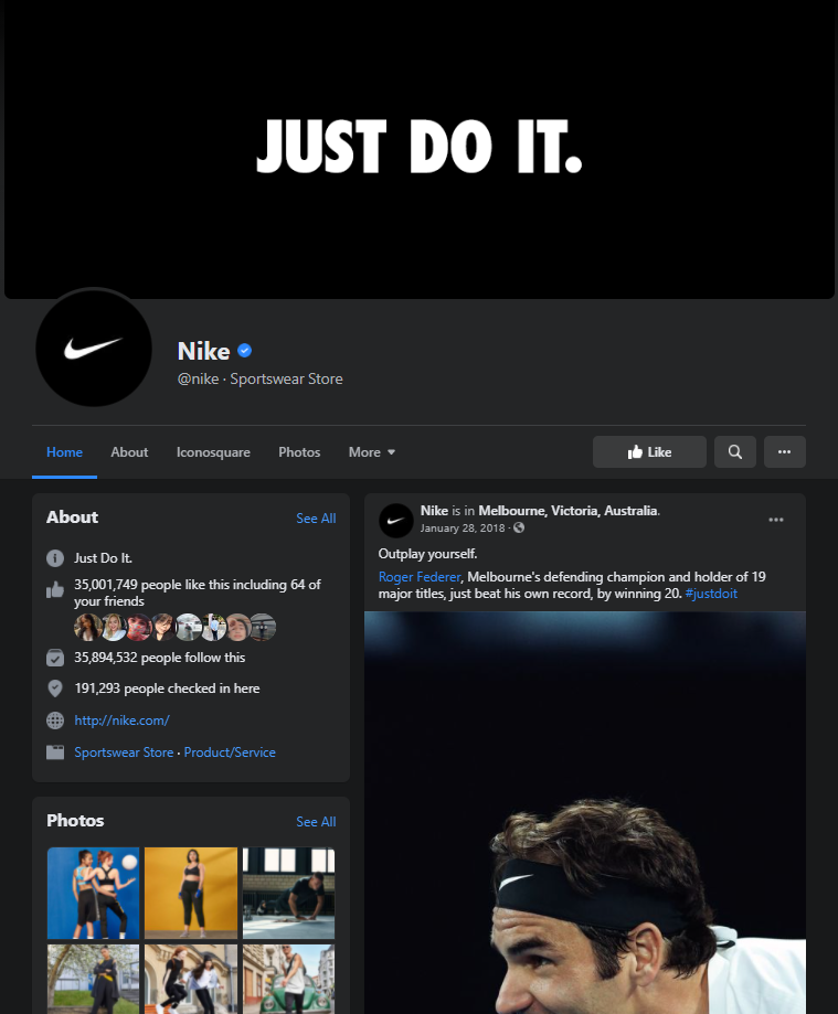 nike facebook page example