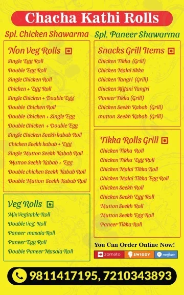 Chacha Kathi Rolls menu 