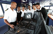 Captain Knowledge Bengu with cadets in 2013 when he was Chief Mate on board the SA Agulhas ll. 