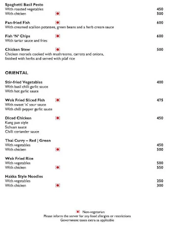 Skinners menu 