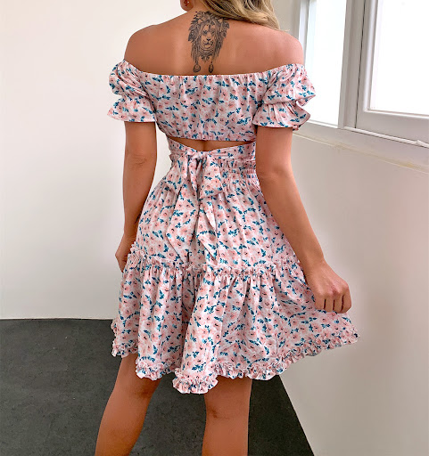 Title 6, Floral Skirt Two-piece Set Off-the-shoulder Sle...