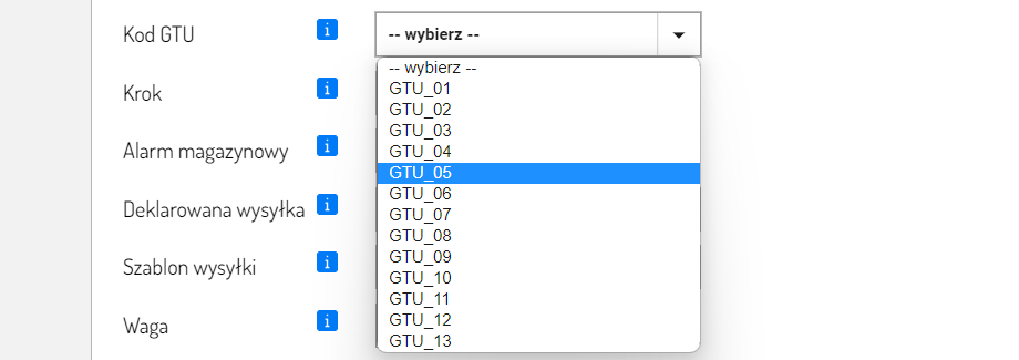 Kody GTU - rodzaje i dodawanie ich do produktu w sklepie internetowym.