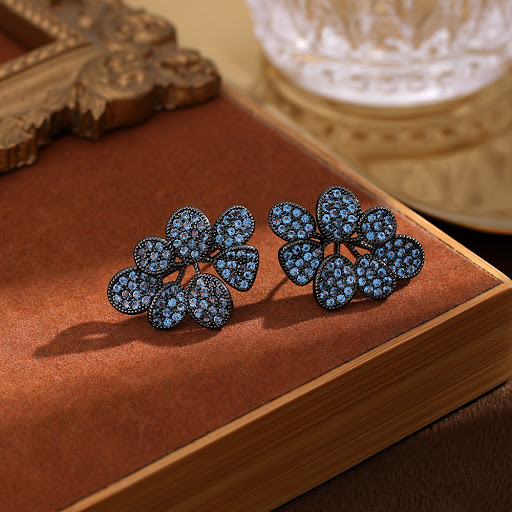 Title 3, Womens Micro Inlaid Zircon Flower Earrings. De...