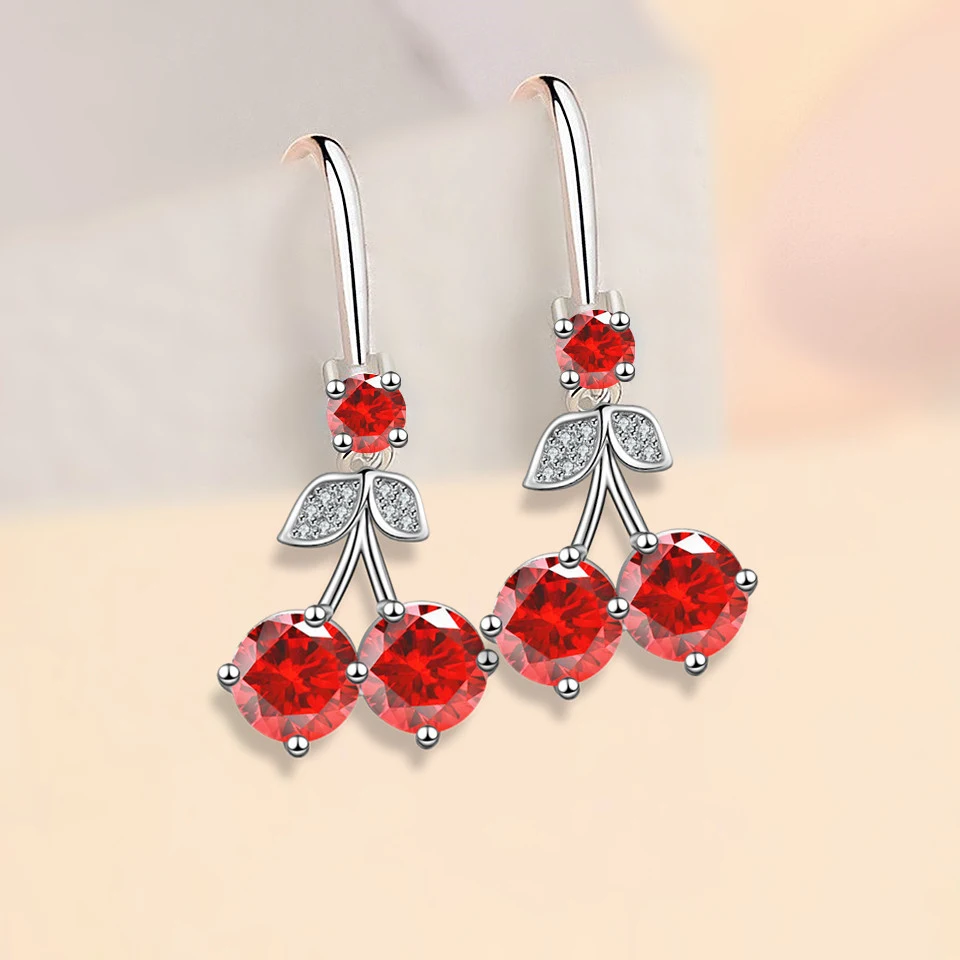 Title 40, Cherry inlaid mid-length color zircon earrings....