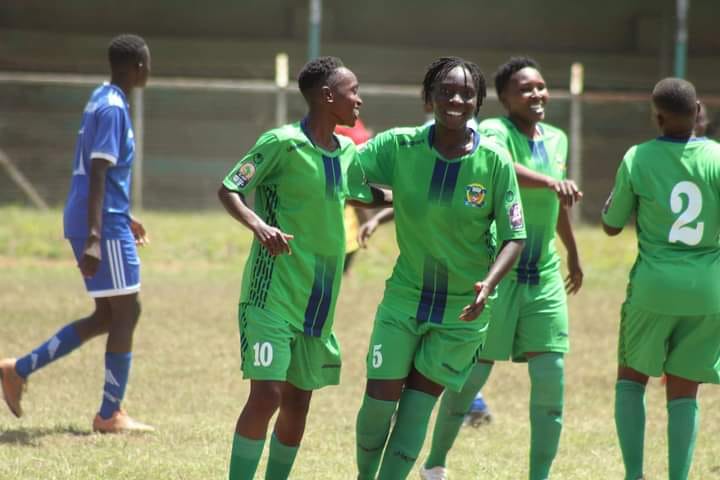 Vihiga Queens celebrates after scoring in a past match.