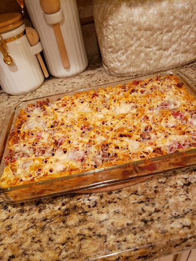 Ready to eat.  A delicious casserole.
