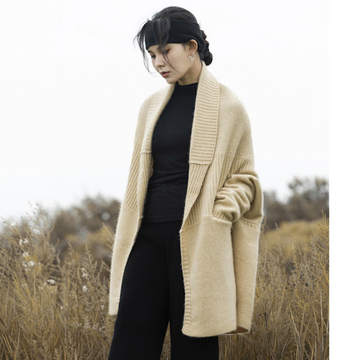 Title 7, Lapel Drop Shoulder 100% Pure Wool Cardigan Coa...