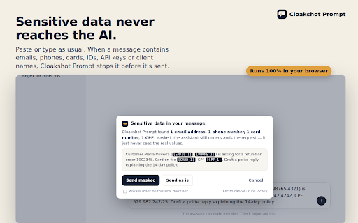 Cloakshot Prompt – Redact before you use AI screenshot 1