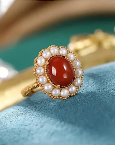 Dames ring met natuurlijke rode aga - 3