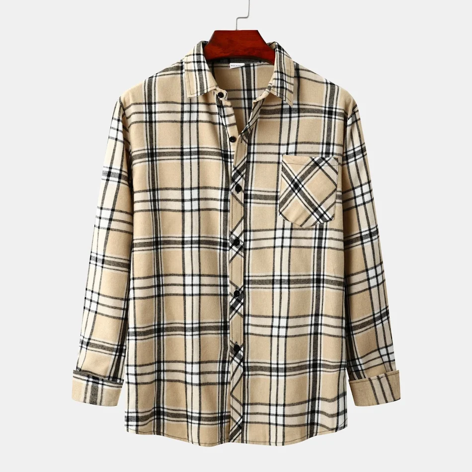 Men's European and American Style Shirt, Stand Collar, Plaid, Long Sleeve, perfect for a stylish, comfortable, and versa