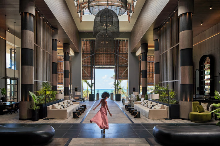 The airy lobby at LUX Grand Baie, one of the newest and swankiest hotels on the island.