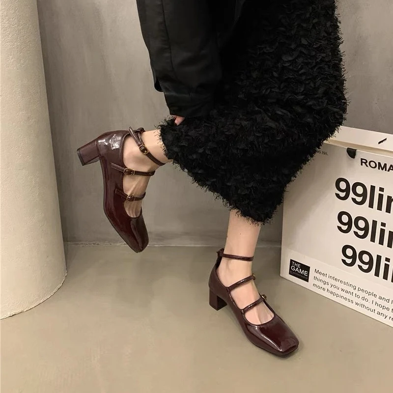 Silver Square Toe French Style Women's Shoes with Chunky Heel Pumps and High Heels for a sophisticated and fashionable l