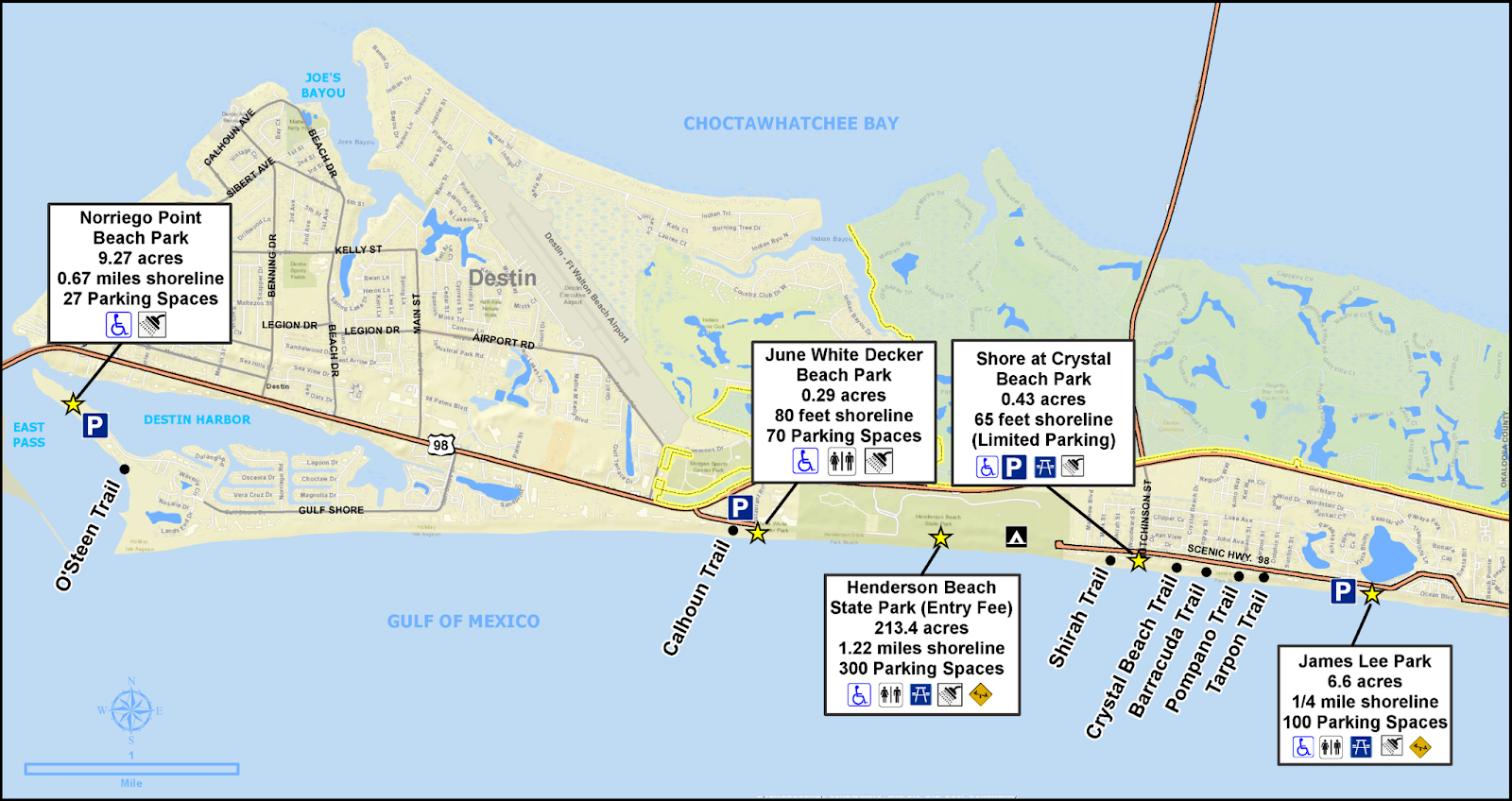 map of public beaches in Destin