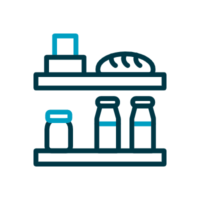 short animation of grocery items sliding past on shelf