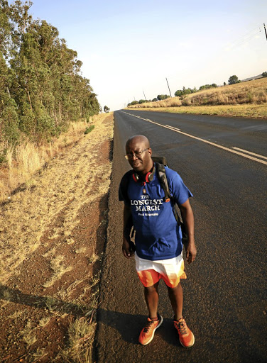 Author and columnist Fred Khumalo is on the road as he re-enacts the walk by 7,000 Zulus to KZN 200 years ago. /ANTONIO MUCHAVE