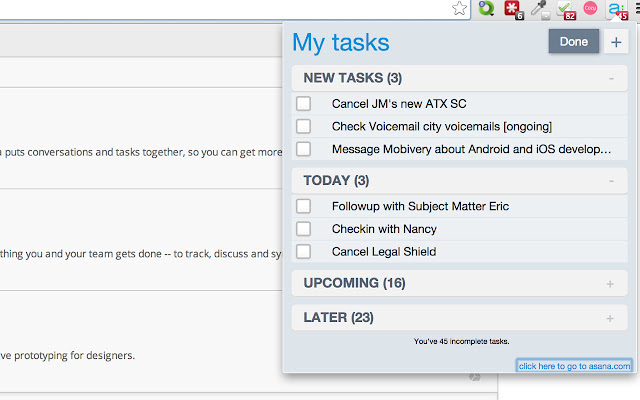 One Click Asana List chrome extension