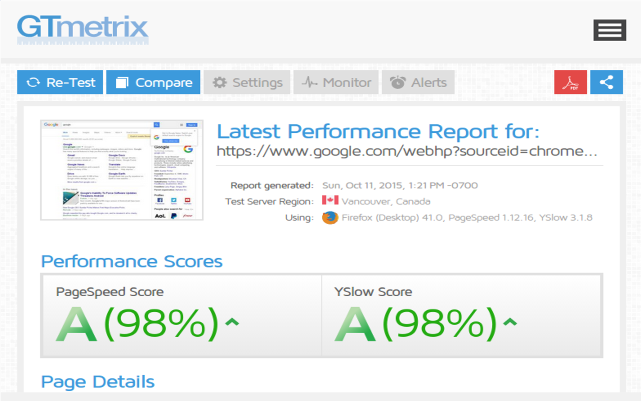 GTmetrix Analyzer Plugin Preview image 2