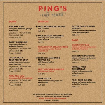 Pine House Cafe and Restaurant menu 