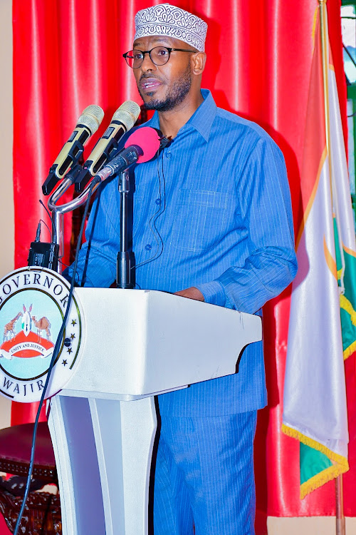 Wajir Governor Ahmed Abdullahi gives his annual Status of the County Address at the Wajir county assembly.