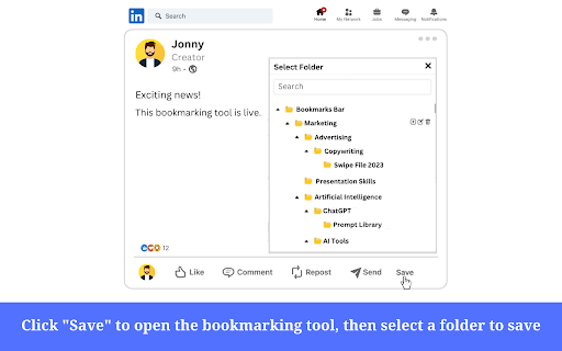 LinkedIn Bookmark and Save Button