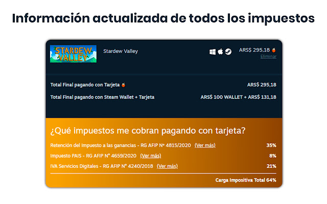 PSA] Podés saber cuánto pagaste de impuestos en Steam y el 35% que te tiene  que devolver la AFIP con Steamcito : r/Argaming