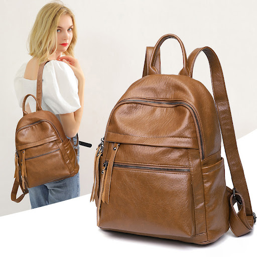 Title 2, Womens large-capacity soft leather backpack, n...