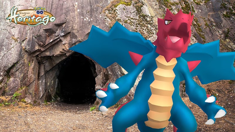 Imagen de Druddigon saliendo de la cueva histórica