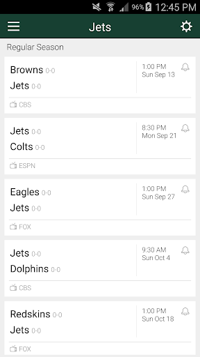 Football Schedule for Jets