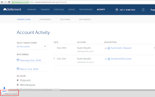 Betterment PDF to CSV exporter