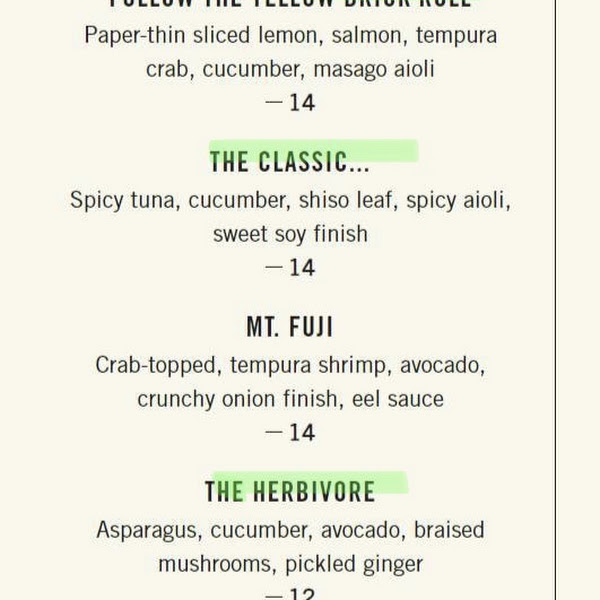 GF sushi menu is available in-person but not online, so I highlighted the gluten free sushi rolls here. All Nigiri and Sashimi are gluten free.