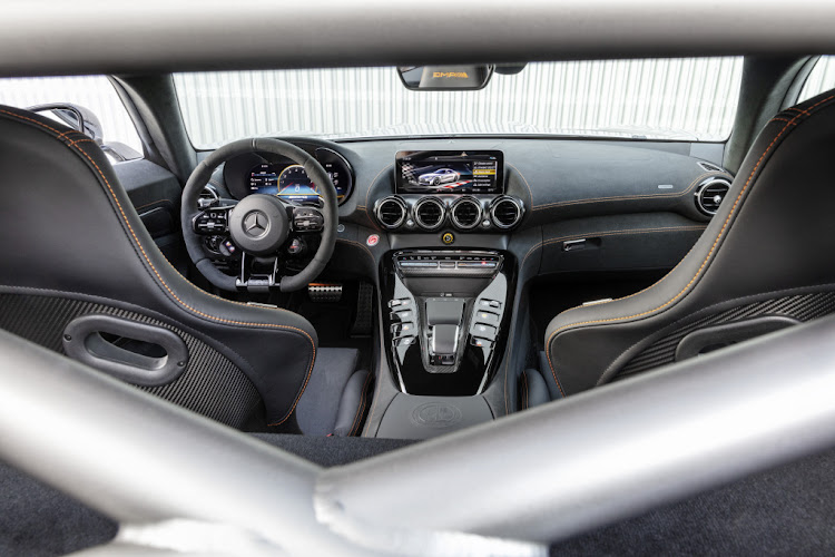 Optional AMG Track Package bolts in a titanium roll-cage.