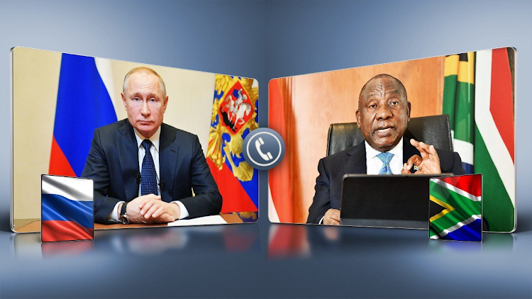 President Vladimir Putin of Russia and his South Africa president Cyril Ramaphosa during a phone conversation held on March 10, 2022.