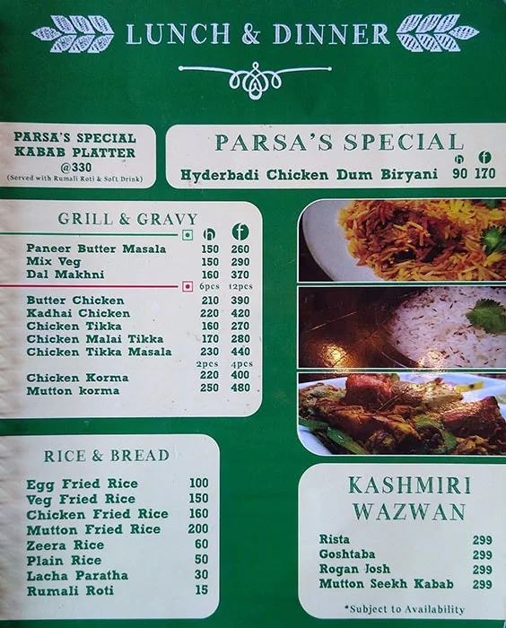 Parsa's menu 