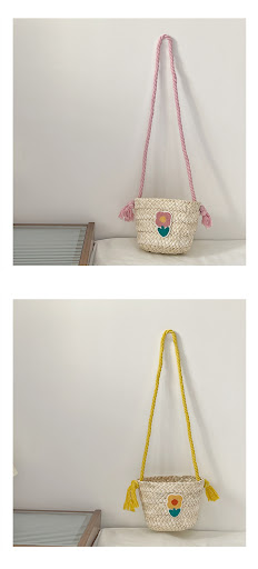 Title 8, Childrens Handmade Knitted Straw Messenger Bag...