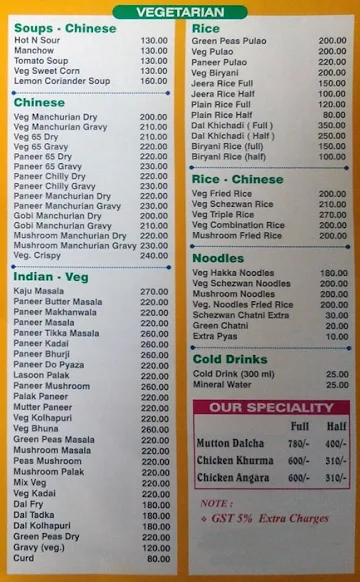 Reddy's Restaurant menu 