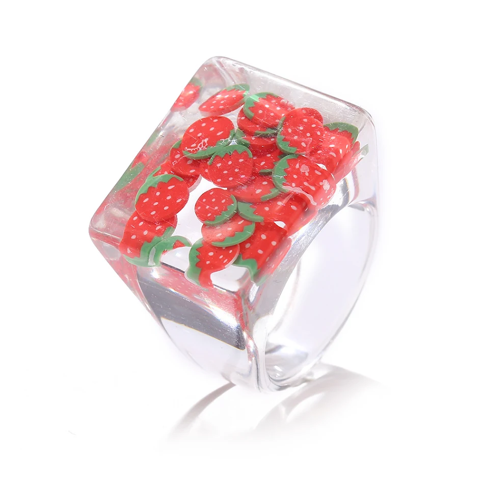 Colorful Fashion Resin Fruit Ring Set Metal Geometric Irregular. Elevate your style with this vibrant ring set, perfect 