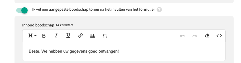 Boodschap invulformulier