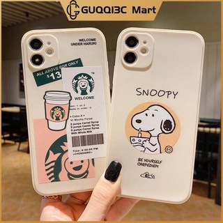 Ốp Lưng Iphone Starbucks Và Snoopy Đóng Băng Viền Vuông Iphone 13 12 11 Pro Max 6 6S 7 7Plus 8 Plus Se X Xs Xr Xsmax