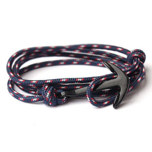 Title 1, Navy Boat Anchor Woven Bracelet. A water-resist...