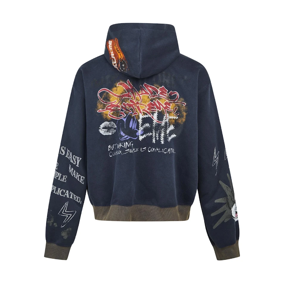 Giacca con cappuccio stampata da uomo Hip Hop autunno e inverno. Cappotto caldo, comodo e di tendenza per un look urbano e informale, perfetto per l'inverno.
