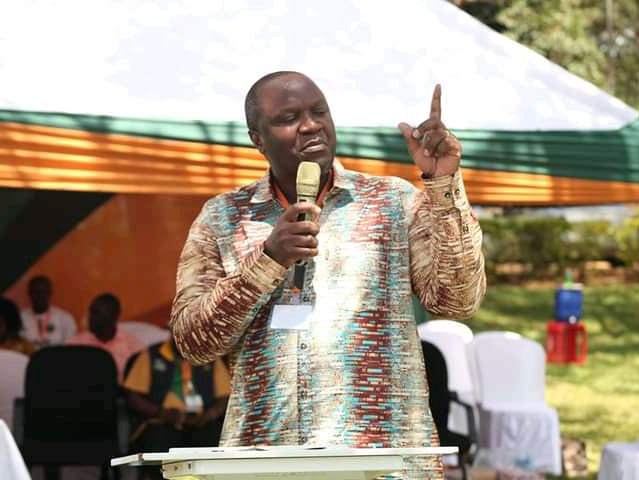 Former Safina Party deputy presidential candidate Willis Otieno addresses teachers at a Siaya County KUPPET Annual General Meeting on September 23, 2023.