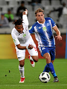 Saturday's  Nedbank Cup final marked midfielder Nhlanhla Vilakazi's final game in Fre State Stars colours. He is  seen here challenged by Maritzburg United's Andrea Fileccia.  