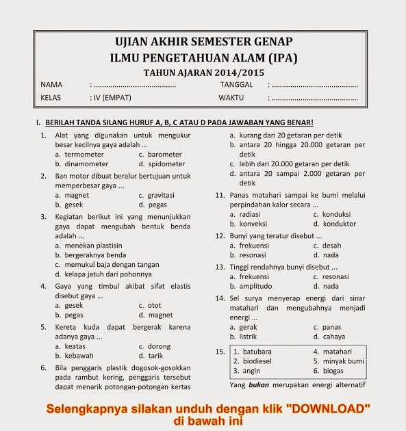 Soal Essay Ipa Kelas 1 Sd Guru Paud