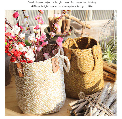 Title 10, Rural Style Natural Straw Woven Flower Pots Ele...