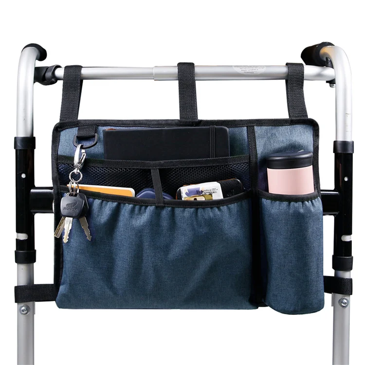 Bolsa de almacenamiento lateral para silla de ruedas y andador, cuelga del lateral. Almacena y organiza tus objetos esenciales de forma segura y accesible.