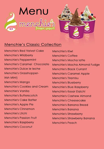 Menchies Frozen Yogurt menu 