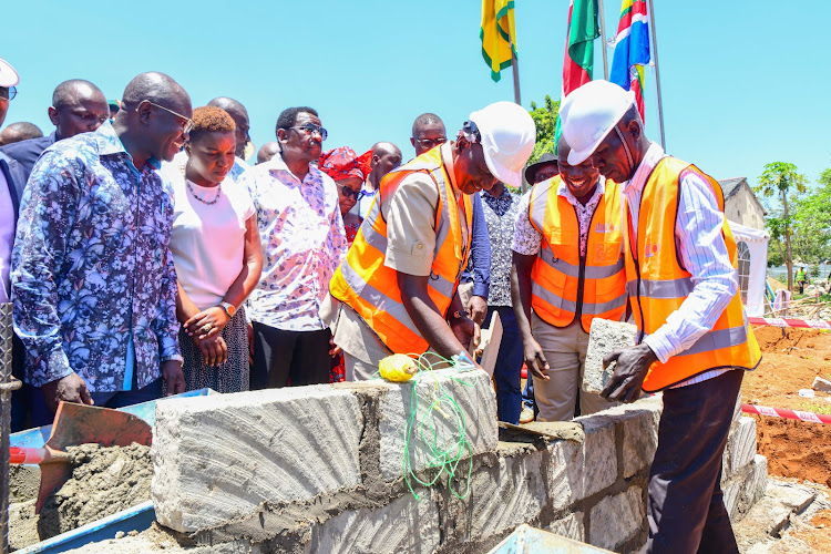 President William Ruto, Siaya Governor James Orengo, Health CS Susan Nakhumicha during groundbreaking construction of a Level 4 hospital in Ugenya Constituency, Siaya on October 6, 2023