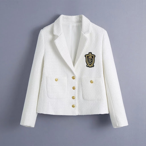 Title 2, Slim fit single-breasted white casual blazer wi...