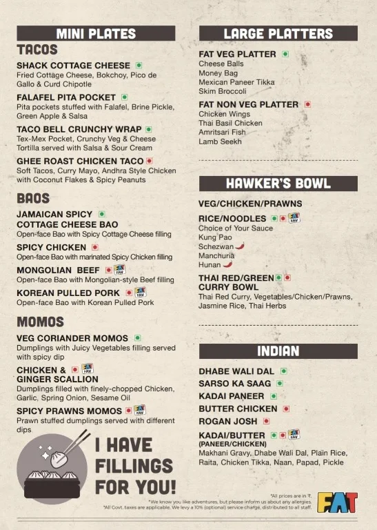 Fat Pigeon - Bar Hop menu 